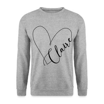 Claire Nom Ligne de Coeur - Sweat-shirt Unisexe - gris chiné - Devant - Alina (178cm) & Michal (187cm)