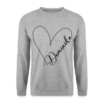 Dominika Name Heart Line - Unisex Sweatshirt - salt & pepper - Front - Alina (178cm) & Michal (187cm)