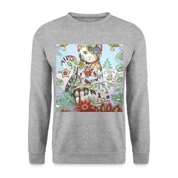 Chat de Noël - Sweat-shirt Unisexe - gris chiné - Devant - Alina (178cm) & Michal (187cm)