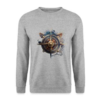 Auf Kurs bleiben: nautischer Kompass für Seefahrt - Unisex Pullover - Weißgrau meliert - Vorne - Alina (178cm) & Michal (187cm)