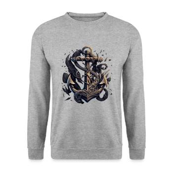 schöner maritimer Anker von einem Segelschiff - Unisex Pullover - Weißgrau meliert - Vorne - Alina (178cm) & Michal (187cm)