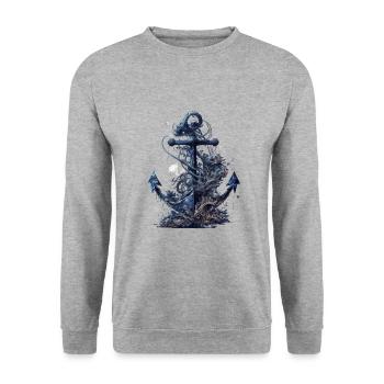 schöner maritimer Anker von einem Segelschiff - Unisex Pullover - Weißgrau meliert - Vorne - Alina (178cm) & Michal (187cm)