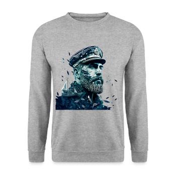 Abenteuer auf hoher See, Seemann Segelschiff - Unisex Pullover - Weißgrau meliert - Vorne - Alina (178cm) & Michal (187cm)