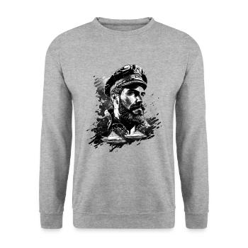 Abenteuer auf hoher See, Seemann Segelschiff - Unisex Pullover - Weißgrau meliert - Vorne - Alina (178cm) & Michal (187cm)