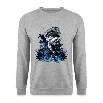 Abenteuer auf hoher See, Seemann Segelschiff - Unisex Pullover - Weißgrau meliert - Vorne - Alina (178cm) & Michal (187cm)