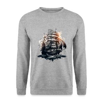 Segelschiff auf hoher See: Freiheit und Abenteuer - Unisex Pullover - Weißgrau meliert - Vorne - Alina (178cm) & Michal (187cm)