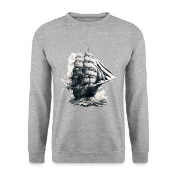 Segelschiff auf hoher See: Freiheit und Abenteuer - Unisex Pullover - Weißgrau meliert - Vorne - Alina (178cm) & Michal (187cm)