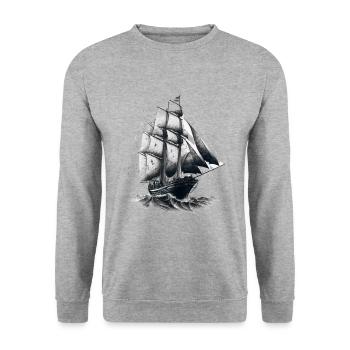 Segelschiff auf hoher See: Freiheit und Abenteuer - Unisex Pullover - Weißgrau meliert - Vorne - Alina (178cm) & Michal (187cm)