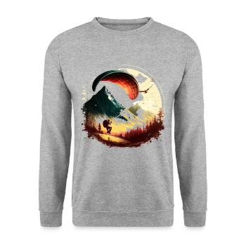 Gleitschirmfliegen in den Bergen, Genuss pur! - Unisex Pullover - Weißgrau meliert - Vorne - Alina (178cm) & Michal (187cm)