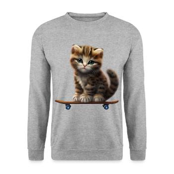 Chaton skateboard - Sweat-shirt Unisexe - gris chiné - Devant - Alina (178cm) & Michal (187cm)