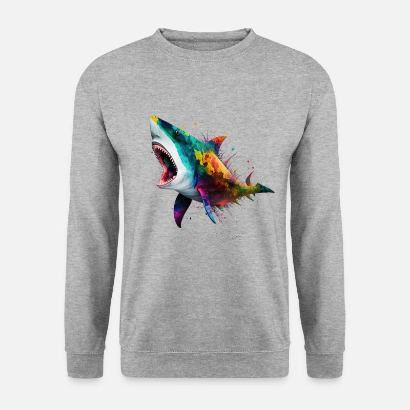 cooler Hai - Unisex Pullover - Weißgrau meliert