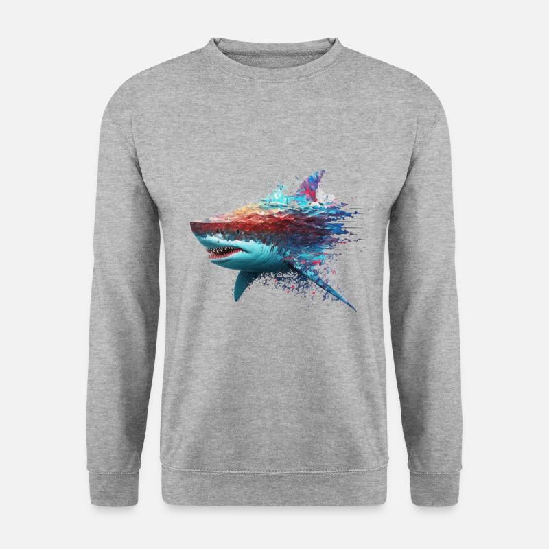 cooler, bunter Hai - Unisex Pullover - Weißgrau meliert