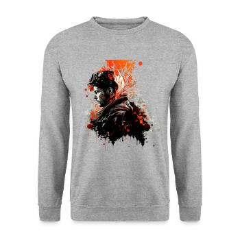 Feuerwehr im Einsatz - Unisex Pullover - Weißgrau meliert - Vorne - Alina (178cm) & Michal (187cm)