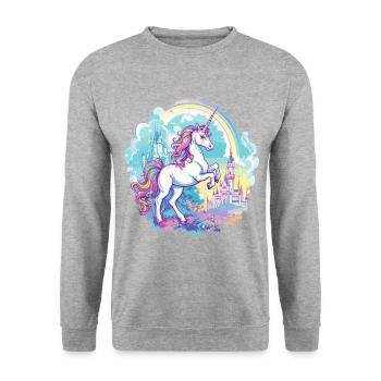 Einhorn Regenbogen Schloss Bunt Magie Fantasie - Unisex Pullover - Weißgrau meliert - Vorne - Alina (178cm) & Michal (187cm)
