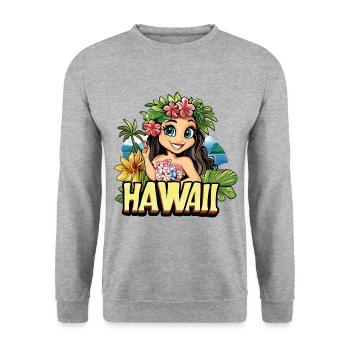 Hawaii Aloha Frau Blumen Palmen Strand Meer Insel - Unisex Pullover - Weißgrau meliert - Vorne - Alina (178cm) & Michal (187cm)