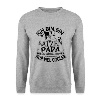 Katze – Shirt Katzenpapa Lieblingstier Geschenk - Unisex Pullover - Weißgrau meliert - Vorne - Alina (178cm) & Michal (187cm)