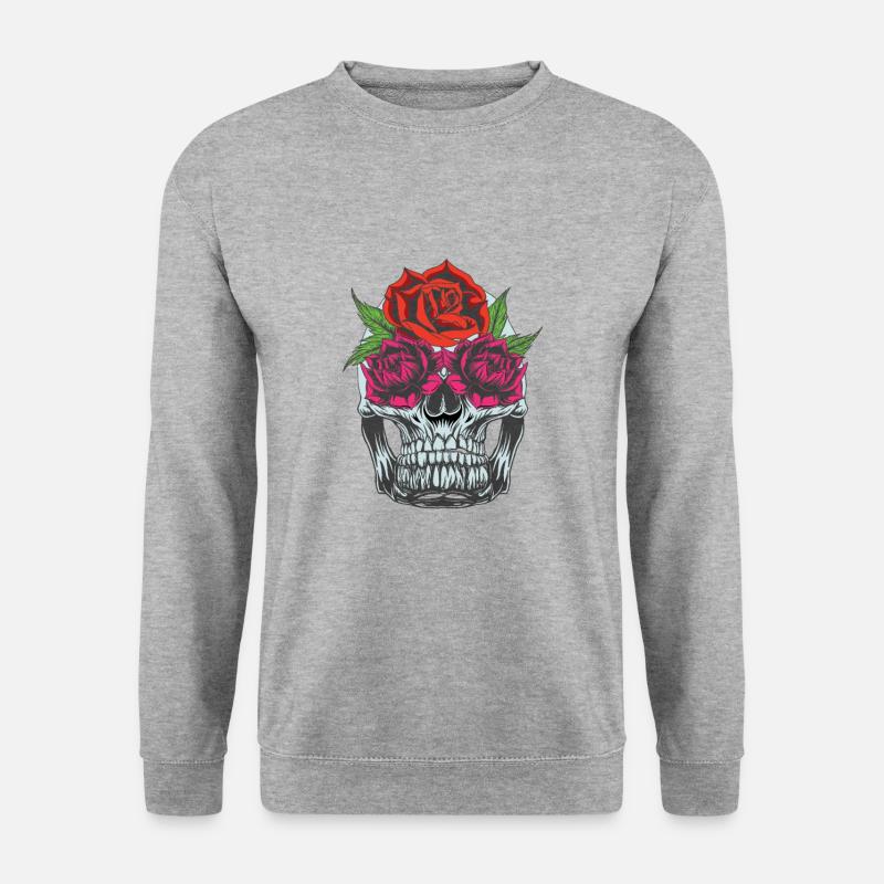 Skull with roses - Unisex Pullover - Weißgrau meliert
