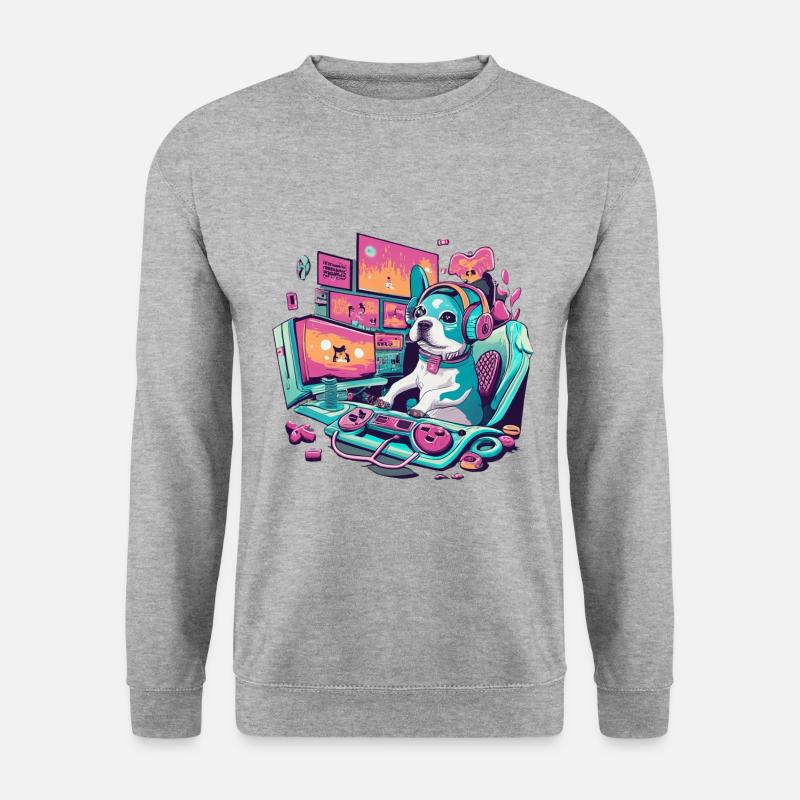 Gaming Hund - Unisex Pullover - Weißgrau meliert