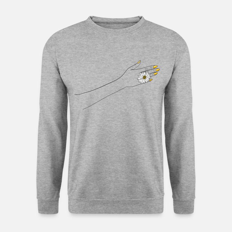 Hand mit Blume - outline - Unisex Pullover - Weißgrau meliert