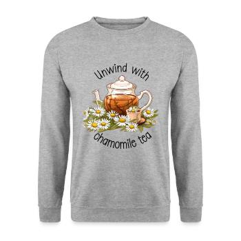 Entspannen Sie sich mit Kamillentee, Aquarell - Unisex Pullover - Weißgrau meliert - Vorne - Alina (178cm) & Michal (187cm)