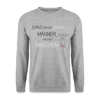 Jungs machen Jungs Männer machen Mädchen - Unisex Pullover - Weißgrau meliert - Vorne - Alina (178cm) & Michal (187cm)