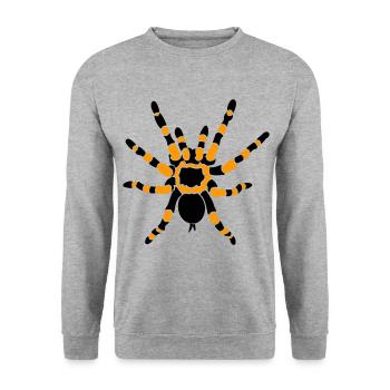 Orangefarbene Knie-Tarantel - Unisex Pullover - Weißgrau meliert - Vorne - Alina (178cm) & Michal (187cm)