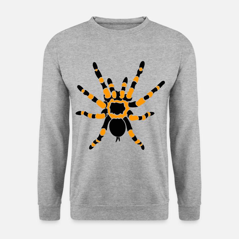 Orangefarbene Knie-Tarantel - Unisex Pullover - Weißgrau meliert
