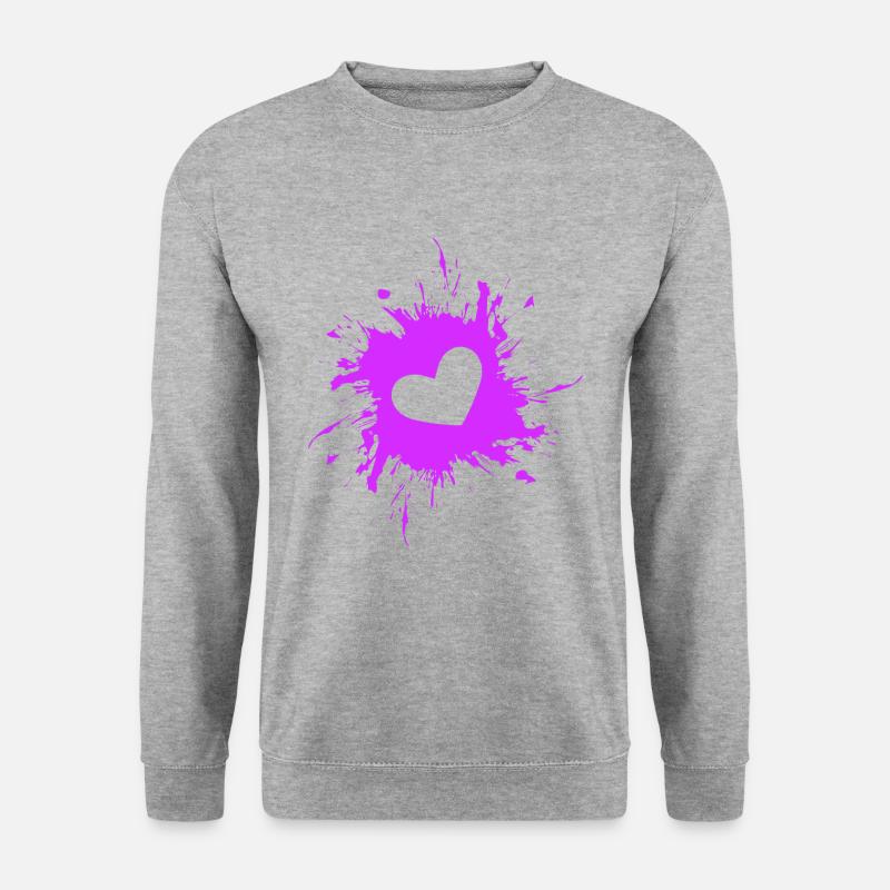 Herz Fleck Tinte Lila - Unisex Pullover - Weißgrau meliert