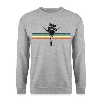 Süßer Waschbär - Retrostripes - Unisex Pullover - Weißgrau meliert - Vorne - Alina (178cm) & Michal (187cm)