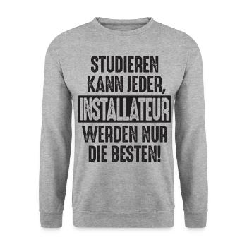 Studieren kann jeder Installateur werden nur die - Unisex Pullover - Weißgrau meliert - Vorne - Alina (178cm) & Michal (187cm)