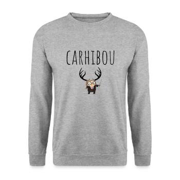 CARIBOU moitié hibou moitié caribou humour cadeau - Sweat-shirt Unisexe - gris chiné - Devant - Alina (178cm) & Michal (187cm)