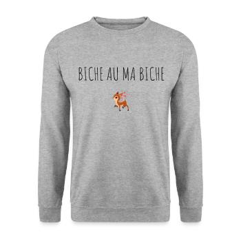 BICHE AU MA BICHE idée cadeau humour - Sweat-shirt Unisexe - gris chiné - Devant - Alina (178cm) & Michal (187cm)
