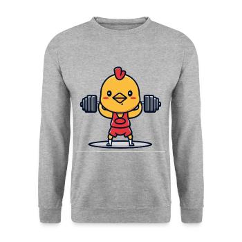 Chicken Fitness Gym Cute Chicken Weightlifting Gift - Unisex Sweatshirt - salt & pepper - Front - Alina (178cm) & Michal (187cm)