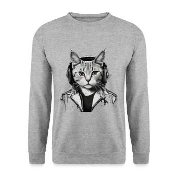 Katze Kopfhörer Musik - Unisex Pullover - Weißgrau meliert - Vorne - Alina (178cm) & Michal (187cm)