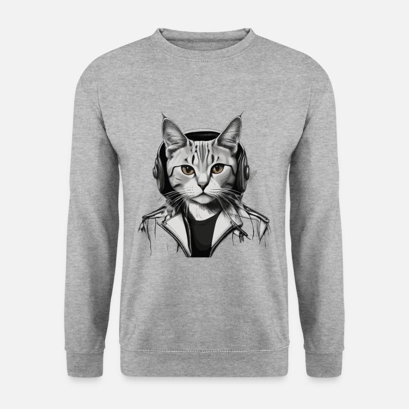 Katze Kopfhörer Musik - Unisex Pullover - Weißgrau meliert