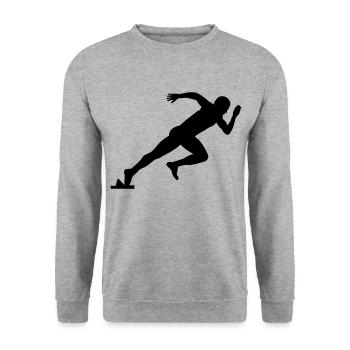 Leichtathletik Sprinter Motiv Geschenkidee - Unisex Pullover - Weißgrau meliert - Vorne - Alina (178cm) & Michal (187cm)