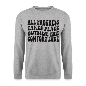 All progress takes place outside the comfort zone - Unisex Pullover - Weißgrau meliert - Vorne - Alina (178cm) & Michal (187cm)