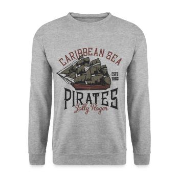 Caribbean pirate sailing ship Jolly Roger - Unisex Sweatshirt - salt & pepper - Front - Alina (178cm) & Michal (187cm)