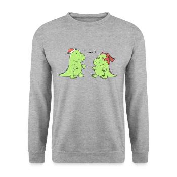Petits dinosaures - I rawr u - Sweat-shirt Unisexe - gris chiné - Devant - Alina (178cm) & Michal (187cm)