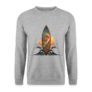 Surfbrett geteiltes Meer Artwork Surfing - Unisex Pullover - Weißgrau meliert - Vorne - Alina (178cm) & Michal (187cm)