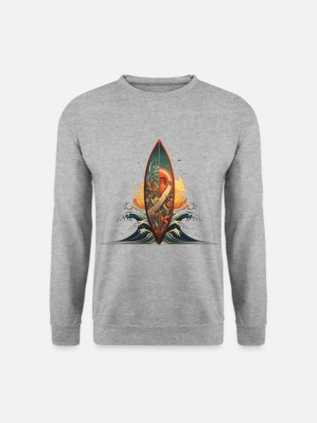 Surfbrett geteiltes Meer Artwork Surfing - Unisex Pullover - Weißgrau meliert