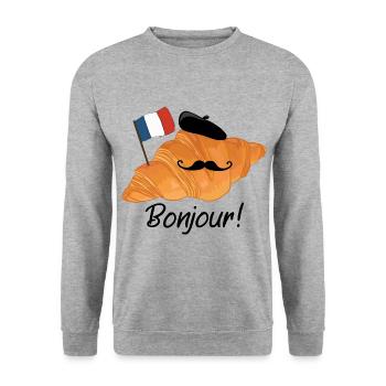 Bonjour Croissant - Drôle Français Nourriture - Sweat-shirt Unisexe - gris chiné - Devant - Alina (178cm) & Michal (187cm)