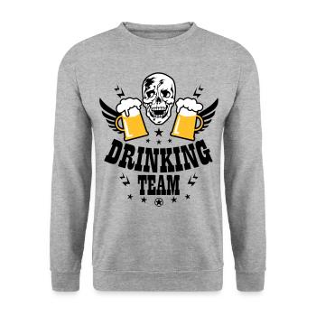 83 Totenkopf Skull 2 Bier DRINKING TEAM Beer - Unisex Pullover - Weißgrau meliert - Vorne - Alina (178cm) & Michal (187cm)
