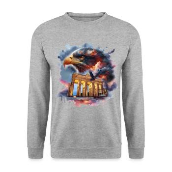 deutscher Adler Berlin - Unisex Pullover - Weißgrau meliert - Vorne - Alina (178cm) & Michal (187cm)