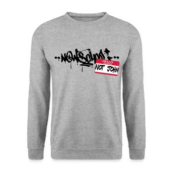 Now-School - Hallo mein Name ist nicht John (Red) - Unisex Pullover - Weißgrau meliert - Vorne - Alina (178cm) & Michal (187cm)