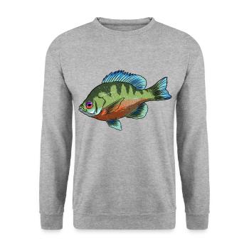 BlueGill Fish Regenbogen Sonnenbarsch - Unisex Pullover - Weißgrau meliert - Vorne - Alina (178cm) & Michal (187cm)