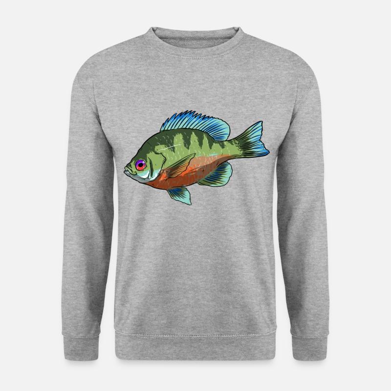 BlueGill Fish Regenbogen Sonnenbarsch - Unisex Pullover - Weißgrau meliert