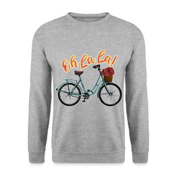 Oh La La - Vélo Français - La vie est belle - Sweat-shirt Unisexe - gris chiné - Devant - Alina (178cm) & Michal (187cm)