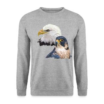 Wanderfalke und amerikanische Zigarre - Unisex Pullover - Weißgrau meliert - Vorne - Alina (178cm) & Michal (187cm)