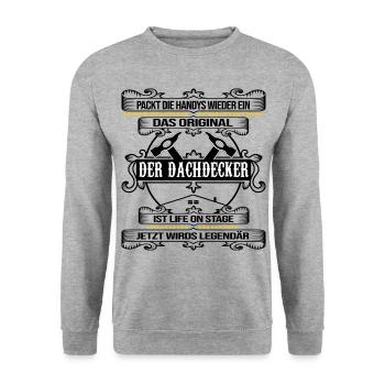 dachdecker legendärer roofer dach decken - Unisex Pullover - Weißgrau meliert - Vorne - Alina (178cm) & Michal (187cm)